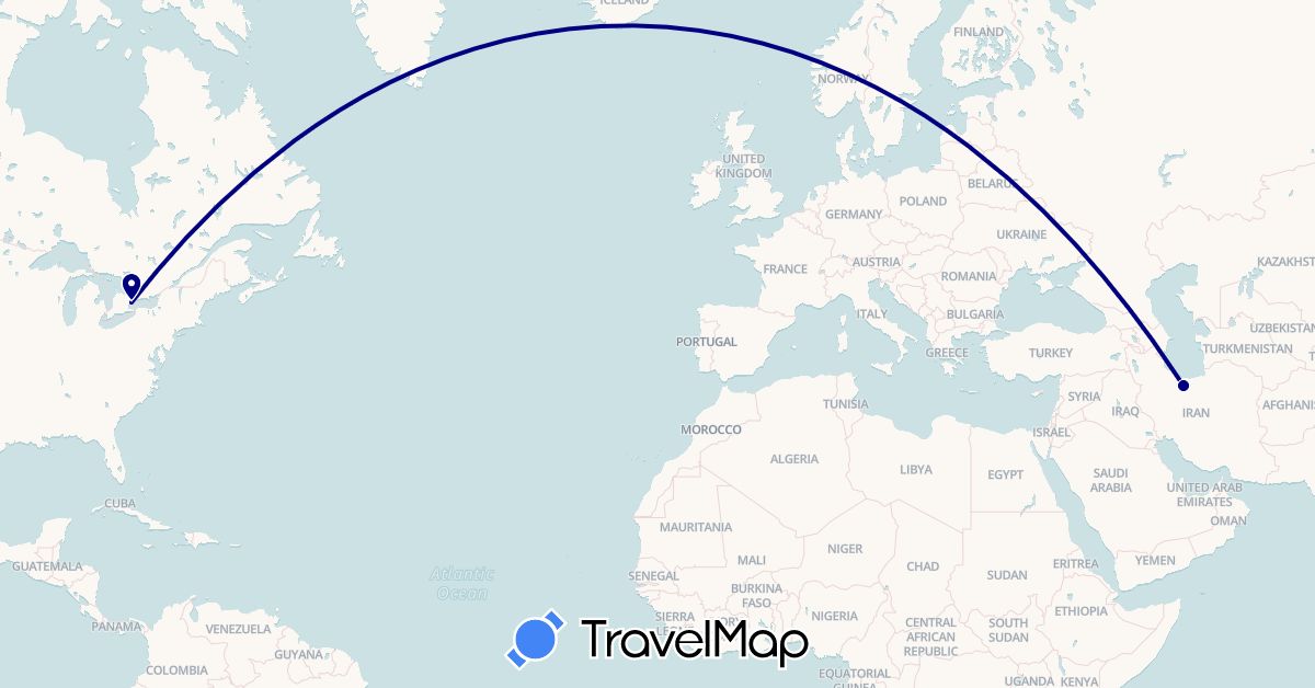 TravelMap itinerary: driving in Canada, Iran (Asia, North America)